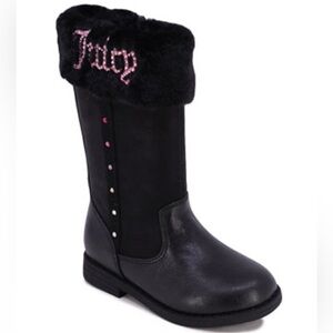 NEW Juicy Couture Girls Winter Boots Toddler Size 10 Black Faux Fur & Rhinestone